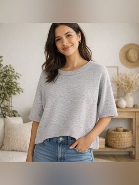 Universal Thread Gray Short Sleeve Sweater Size Large Casual Knit